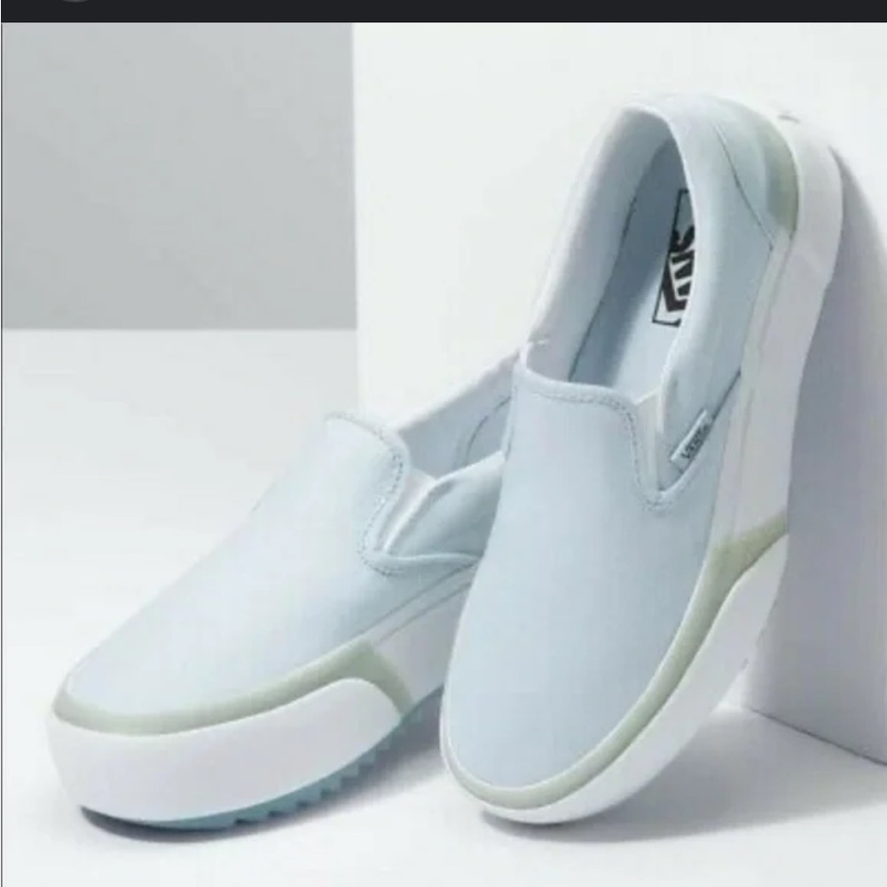 Vans slip on stacked sneakers in light blue